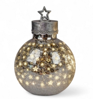 formano LED Deko-Kugel 30cm Silber Sterne Glaskugel mit Timer 6h/18h beleuchtet - Herbst Winter Weihnachtsdeko für Tisch Regal Fensterbank