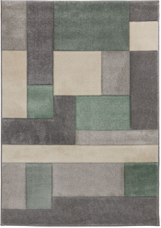 Kadima Design Geometrischer Teppich in Trendfarben, "Nidd Clara". Farbe: Grün-Grau, 80x150 cm