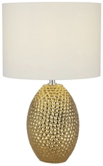Licht-Erlebnisse Tischleuchte FLORES, ohne Leuchtmittel, in Gold Creme-Weiß E27 45 cm Ø 28 cm Stoff Keramik Modern Wohnzimmer
