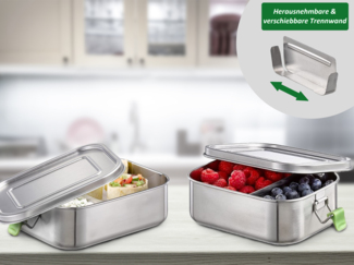 2-er Set Edelstahl Lunchboxen auslaufsicher 18,5 x 13,5 cm, 0,8 Liter