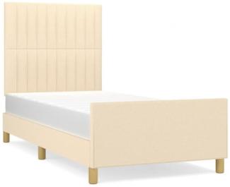 Einzelbett, Polsterbett mit Kopfteil Stoff Creme 90 x 190 cm