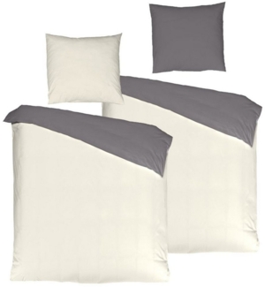 JACK Wendebettwäsche JACK by Mistral 4 tlg. Perkal Wende Bettwäsche Uni Creme / Dunkelgrau, Perkal, 4 teilig, wunderschöne 4-teilige Partner Wende Bettwäsche