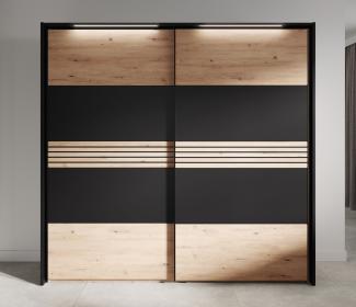 Schrank >MELIKA< (220x213,1x60 cm) Schwarz/Eiche