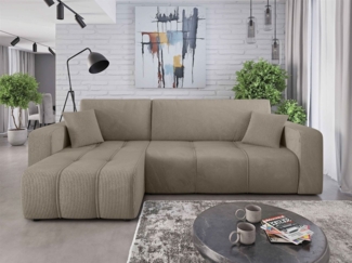 Ecksofa mit Schlaffunktion Sofa DAGNY in Stoff Poso Hellbraun Ottomane Links