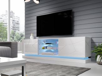 TV-Lowboard Qiu 200 (Farbe: Weiß / Weiß Hochglanz, mit RGB LED Beleuchtung)