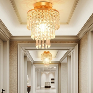 WILGOON Deckenleuchte Modern Kristall Kronleuchter Unterputz Deckenleuchte E14 Basis, LED wechselbar, Kristall Kronleuchter, Edelstahl, Design im Chrom-Stil, φ20*28cm