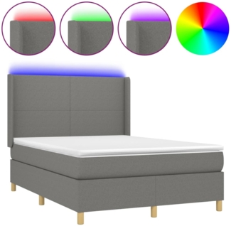 vidaXL Boxspringbett mit Matratze & LED Dunkelgrau 140x190 cm Stoff 3138710