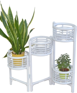 Blumenständer / Raumteiler aus Rattan, weiß