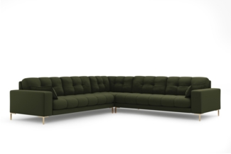 Micadoni Symmetrisches Ecksofa Mamaia 6-Sitzer Strukturierter Stoff Grün Metall Gold