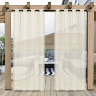 Sunicol Outdoorvorhang Outdoor Vorhang mit Ösen, Transparent, Sonnenschutz (2 St), Sichtschutz für Aussen Balkon Terrasse Rasen