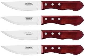 Tramontina Steakmesser JUMBO - 4-teiliges Set, mit FSC Holzgriff (4 Stück), Echtholzgriff, rostfreier Edelstahl, spülmaschinenfest