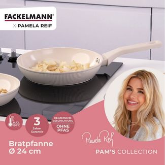 Fackelmann x Pamela Reif Bratpfanne – Ø 24 cm, Aus geschmiedetem, recycelten Aluminium in Pastell Beige, keramische, PFAS-freie Beschichtung, hitzebeständig bis 150 Grad C – Reinigung per Hand