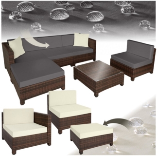 tectake Loungeset Rattan Lounge, (Set, 6-tlg), Weiche Sitzpolster, 10 cm dick, abnehmbar, hoher Komfort
