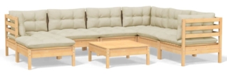 vidaXL 8-tlg. Garten-Lounge-Set mit Creme Kissen Massivholz Kiefer 3096653