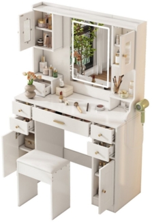 Refined Living Schminktisch Kosmetiktisch mit Schubladen, LED-Spiegel, Frisiertisch, Make-up Tisch (maße 105×152×40 cm (B×H×T), Große Schminktisch mit verstellbaren LED-Beleuchtung und Steckdosen, mit 6 Schubladen und 4 Türen, Schminktisch modern, Plat...