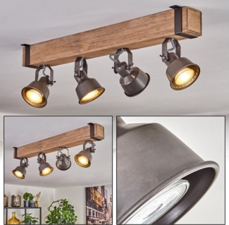 hofstein Deckenleuchte Deckenlampe verstellbar aus Metall/Holz in Grau/Naturfarben, ohne Leuchtmittel, Deckenleuchte im Industrial/Retro/Vintage-Design m. Holzbalken, 4xGU10
