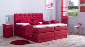 AUKONA| Boxspringbett Helena Rot 240x200 | 7- Zonen Taschenfederkern Matratze, mit Komfortschaumtopper