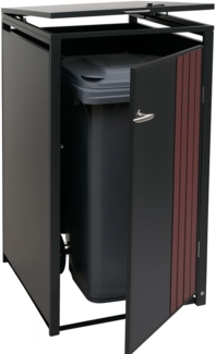 1er-Mülltonnenverkleidung HWC-O67, Mülltonnenbox mit Deckel, Metall 122x68x84cm 35kg ~ anthrazit Holzoptik dunkel