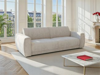 Vente-unique - Sofa 3-Sitzer Schlafsofa Express - Chenille-Stoff Beige - Liegefläche 140 cm - Matratze 13 cm - VOMERA von Maison Céphy
