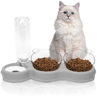 OSTWOLKE Futternapf Katzennapf 15° Kippbare Fressnapf 3 in 1 Katzen Napfset Futterstation, Kunststoff, für Katzen und Kleine Hunde