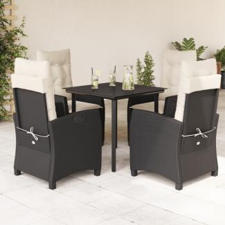 vidaXL 5-tlg. Garten-Essgruppe mit Kissen Schwarz Poly Rattan 3212733