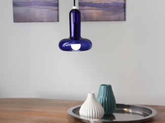Pendelleuchte PERSEUS einflammig mit Glasschirm in Blau Ø 15cm