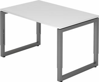 bümö höhenverstellbarer Schreibtisch R-Serie 120x80 cm in weiß, Gestell in Graphit - PC Tisch klein für's Büro manuell höhenverstellbar, Computertisch verstellbar, RS-12-W-G