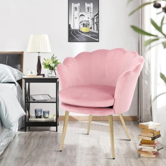 Samt Sessel Blumenform Rosa+Gold Metallbeine Wohnzimmer Schlafzimmer