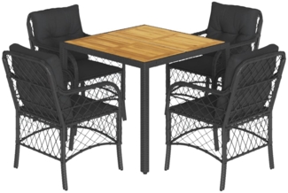 vidaXL 5-tlg. Garten-Essgruppe mit Kissen Schwarz Poly Rattan 3212043