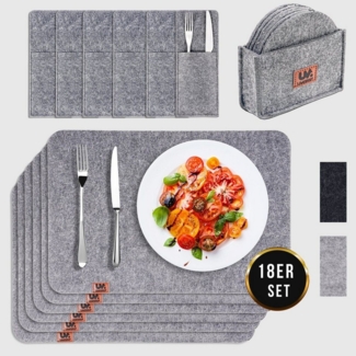 Montegoni Platzset Rutschfeste Tischset aus Filz 18er Set, abwaschbare Platzsets 44x32 cm, (Set, 18er Tischuntersetzer-Set), Platzdeckchen abwischbar