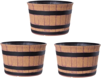 Jinfa Pflanzkübel aus Kunststoff Miniteich Weinfassoptik Blumenöpfe, 1, 3, 6 Stück (3 St)