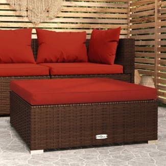 vidaXL Gartenhocker mit Kissen Braun 70x70x30 cm Poly Rattan