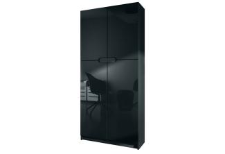 Vladon Büroschrank Logan V1, Aktenschrank mit 5 Fächern und 4 Türen, Schwarz matt/Schwarz Hochglanz (82 x 185 x 37 cm)