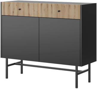 Selsey 'Divenos' Sideboard 2-türig, schwarz / Holzoptik Eiche, ca. 89 x 104 x 39 cm