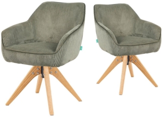 DUBI Möbel Polsterstuhl Mika-Finn 2er-Set, Federkern, Eiche geölt, 360° drehbar im 2er-Set