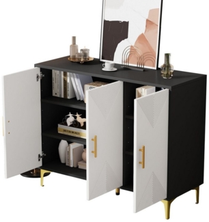 REDOM Sideboard Kommode Anrichte Highboard mit gerillten Türen (Anrichte, Wohnzimmerschrank, Aufbewahrungsschrank, 1 St, 3 Türen), mit matt gestreiften Türen, Anti-Kipp-Mechanismus