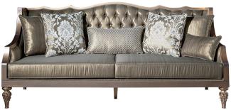 Casa Padrino Luxus Barock Sofa Grün / Silber / Kupfer / Gold 210x86 x H. 89 cm - Wohnzimmer Sofa mit dekorativen Kissen