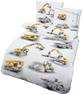 LINKHOFF Kinderbettwäsche Sommer Bettwäsche 135x200 + 80x80 cm 2tlg. LIEBHERR Bagger, Baustellenmotive - Renforce Bettwäsche-Set, Bügelfrei