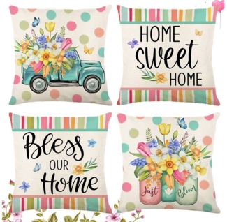 Jibenhome Kissenbezüge 45x45 Kissenbezug, 4er Kissenhülle Leinen Weiche Dekokissenbezug Sofa, Blume Pillow Cover Kissen Bezug, Zierkissenbezug Garten Wohnzimmer