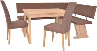 Moderne Eckbankgruppe in Eichedekor, Schenkel 182x150 cm, Auszugstisch, Kunstleder braun