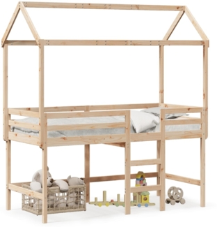 vidaXL Hochbett mit Leiter und Dach 90x190 cm Massivholz Kiefer 3282148