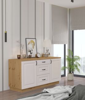 Kommode Stilo 150cm Landhaus Weiß Eiche Artisan