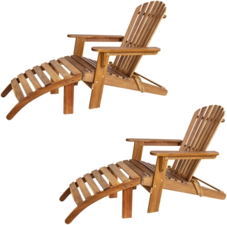 Casaria Gartenliege, 2er Set, klappbar, 160kg Belastbar, Akazienholz, braun, 94 x 84 x 69 cm