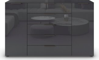 rauch Schubkastenkommode Kommode Türkommode Sideboard Kombikommode FLIPP mit Glasfront (Breite 160/180 cm mit 4 Einlegeböden), 2-türig, 5 Schubladen, Soft-Close, Oberboden und Front Glas, 2 Breiten