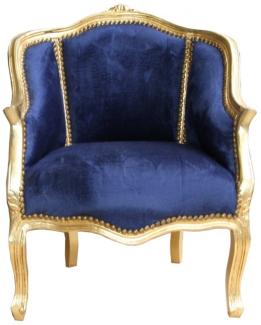 Casa Padrino Barock Damen Salon Sessel Royalblau/ Gold - Möbel Antik Stil