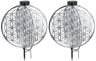 2x LED Solarleuchte, Erdspieß, silber, H 51 cm