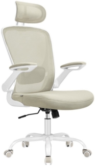 Songmics Bürostuhl ergonomisch, mit Mesh, gepolsterte Lendenstütze, Wippfunktion, klappbare Armlehnen, Kopfstütze, cappuccinobeige, 64x64 x (115-130) cm