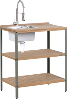 Outdoor-Kücheninsel mit Spüle IVREA zertifiziertes Akazienholz Braun Silber