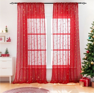 BTTO V&G Gardine Voile Gardinen Weihnachtsdeko,Weihnachten Vorhang Schneeflocke (2 St), halbtransparent, für Wohnzimmer, Schlafzimmer, Partydekoration, Hotel, Restaurant