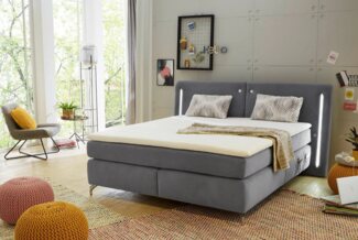 Jockenhöfer Gruppe Boxspringbett Lydia erhältlich in der Größe 180x200cm, mit LED-Beleuchtung, USB-Ladestation, Topper und Zierkissen